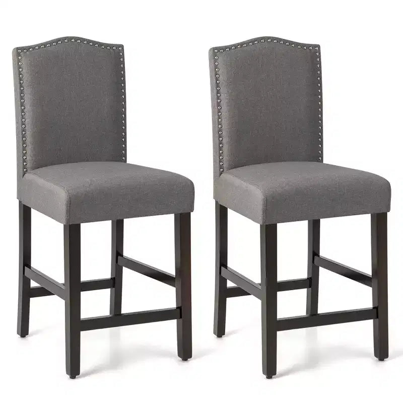 Tabourets de bar rembourrés, chaises hauteur comptoir avec pieds en bois d'hévéa