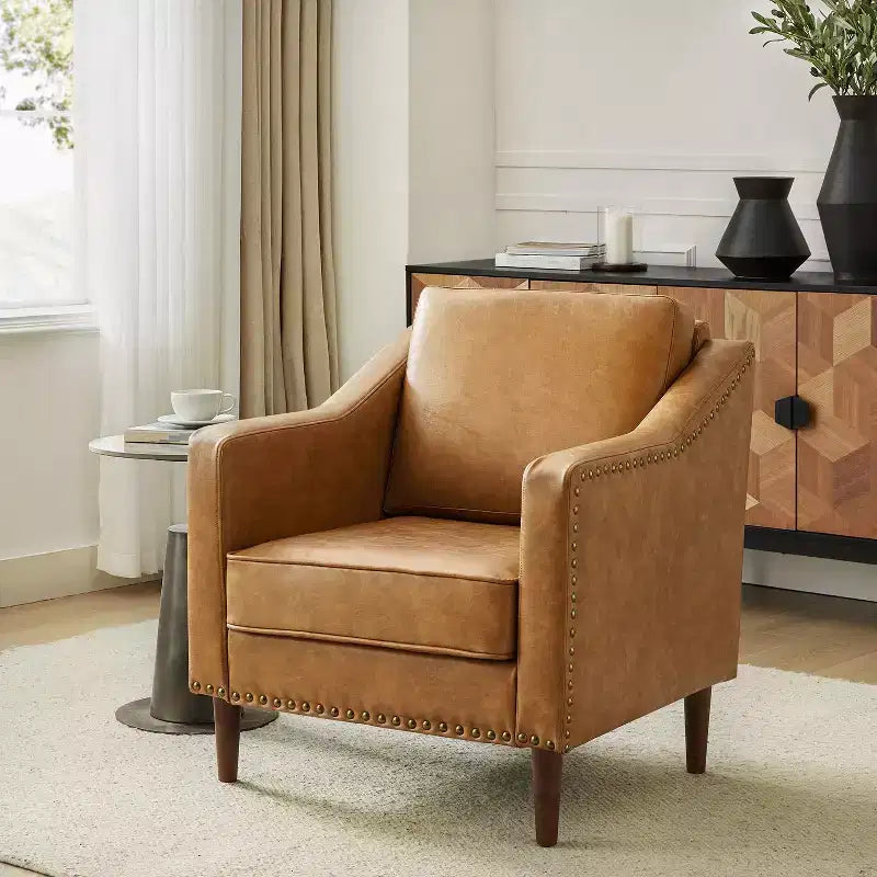 Fauteuil en cuir végane de transition avec coussin d'assise amovible
