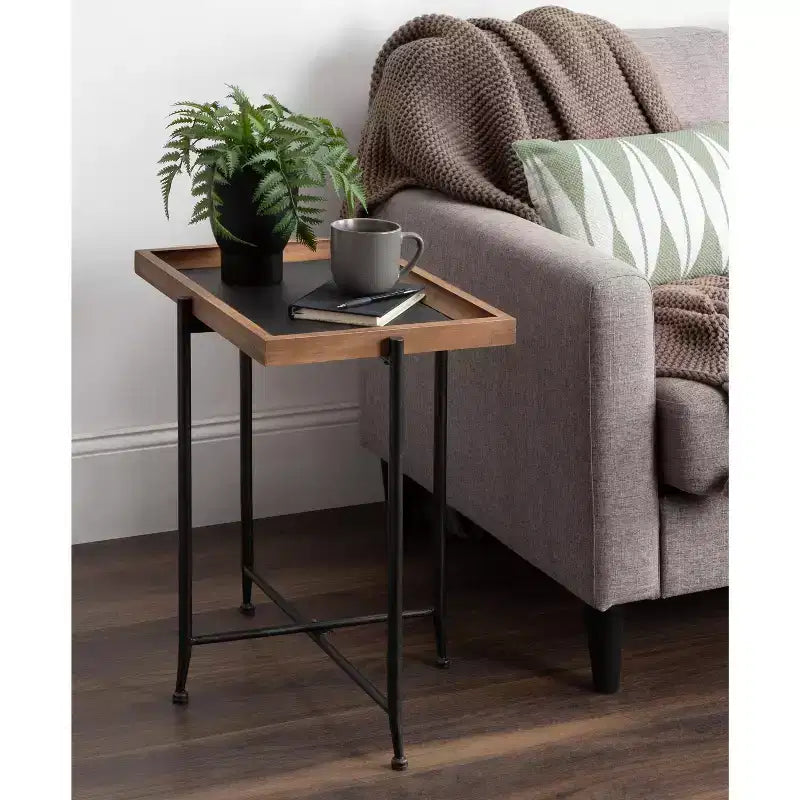 Table d'appoint rectangulaire en métal marron rustique et noir