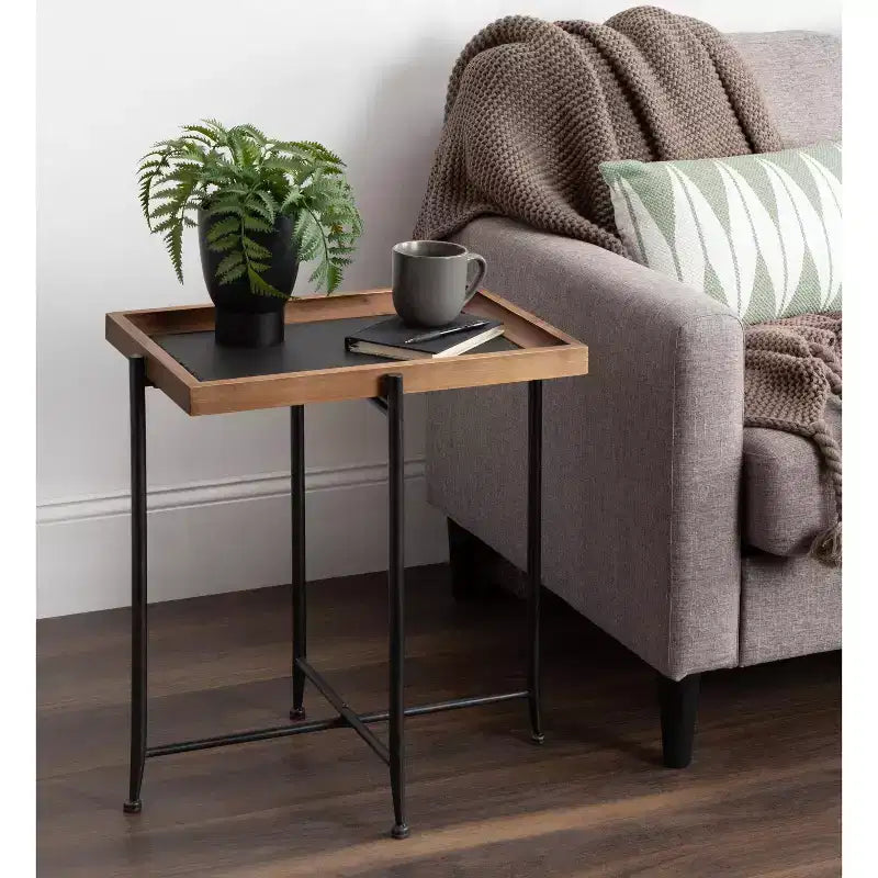 Table d'appoint rectangulaire en métal marron rustique et noir