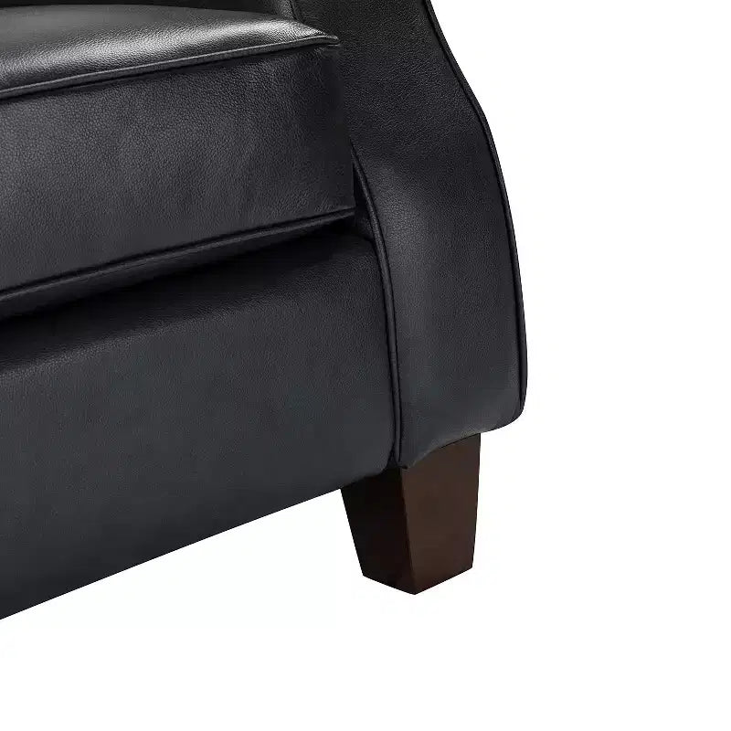 Grand canapé en cuir véritable avec pieds coniques en bois massif
