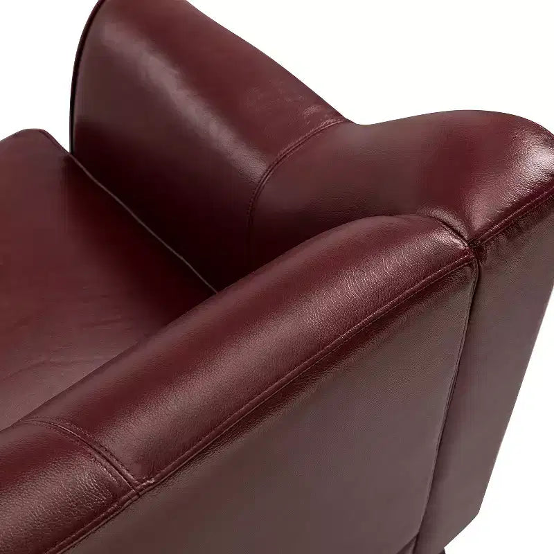 Grand canapé en cuir véritable avec pieds coniques en bois massif
