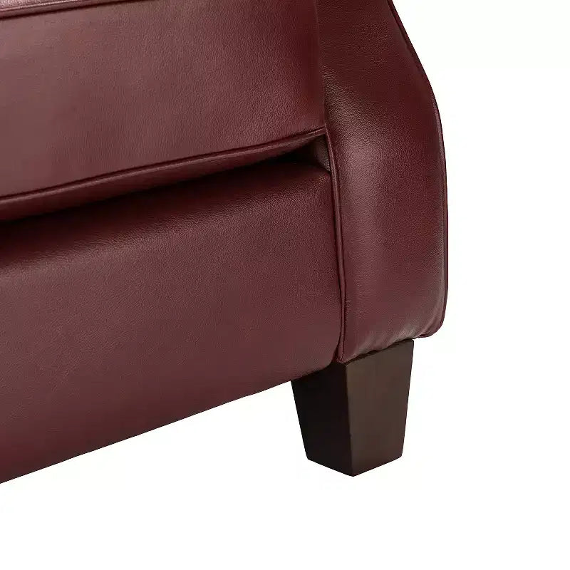 Grand canapé en cuir véritable avec pieds coniques en bois massif