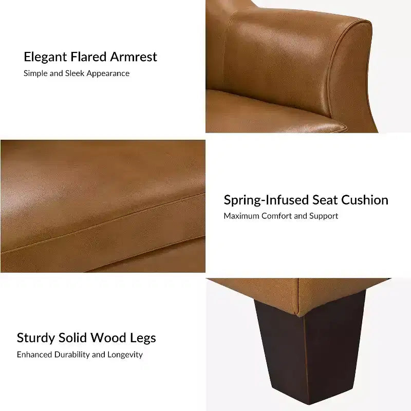 Grand canapé en cuir véritable avec pieds coniques en bois massif