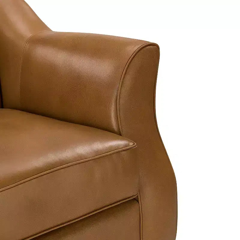 Grand canapé en cuir véritable avec pieds coniques en bois massif