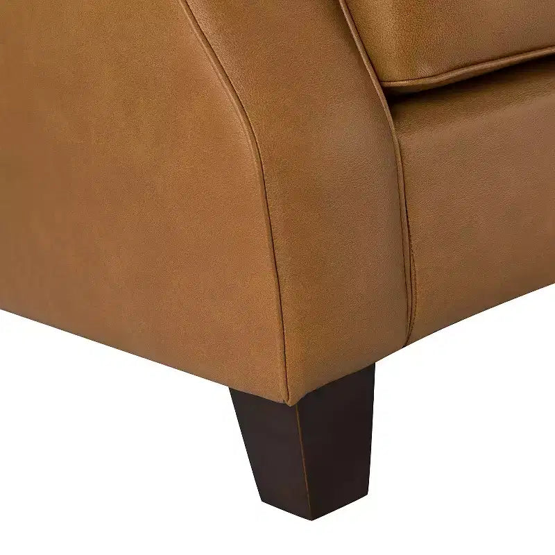 Grand canapé en cuir véritable avec pieds coniques en bois massif