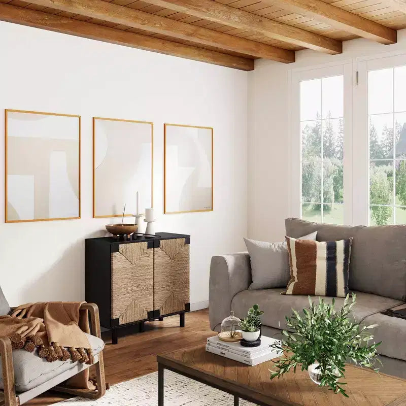 Meuble de rangement à 2 portes en bois et jonc de mer