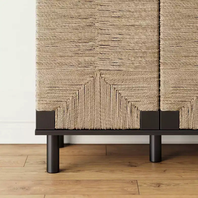 Meuble de rangement à 2 portes en bois et jonc de mer