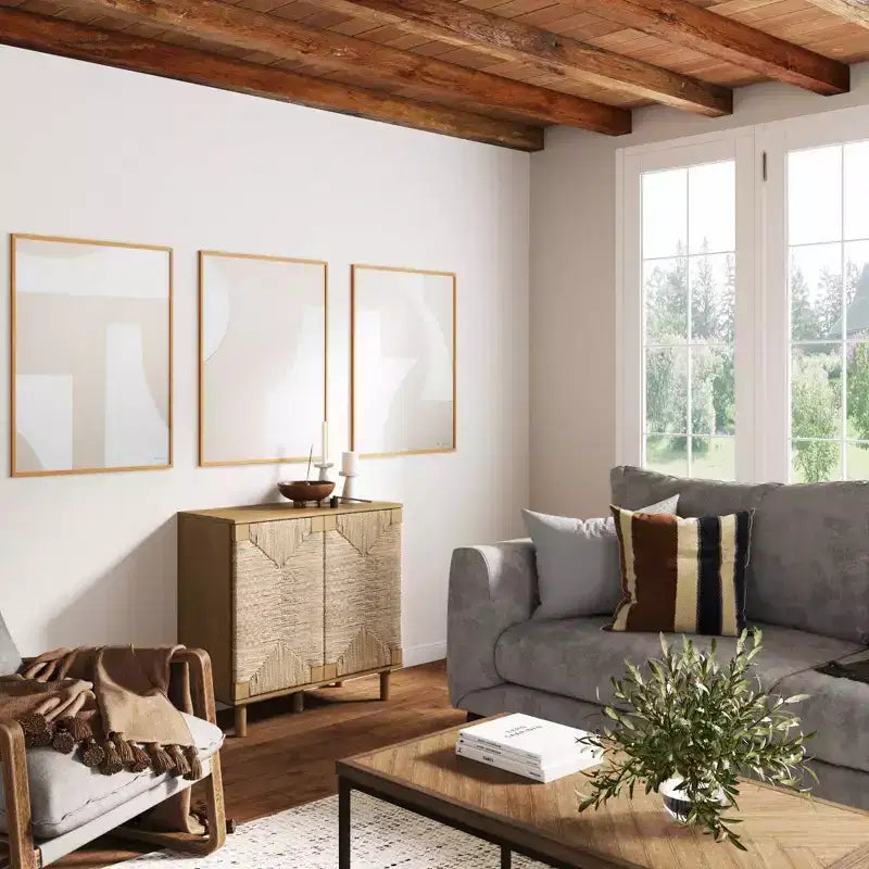 Meuble de rangement à 2 portes en bois et jonc de mer