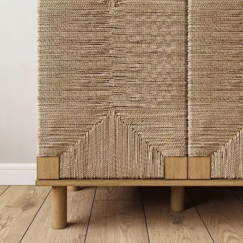 Meuble de rangement à 2 portes en bois et jonc de mer