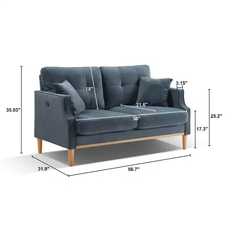 Causeuse en tissu imperméable avec port de chargement USB et 2 oreillers