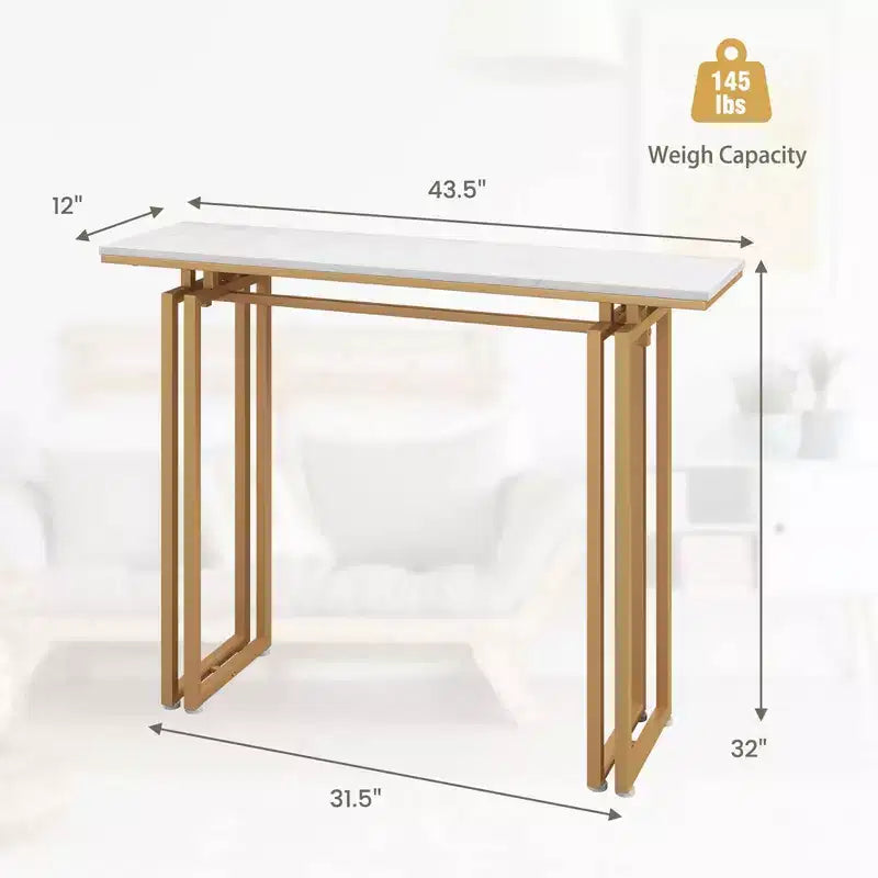 Console en Faux Marbre pour Entrée, Table d'Appoint avec Pieds en Métal