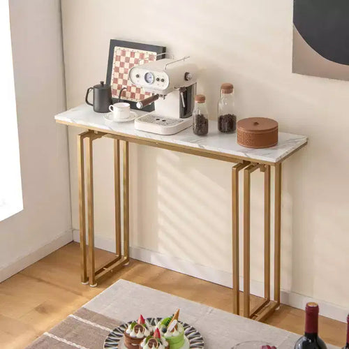 Console en Faux Marbre pour Entrée, Table d'Appoint avec Pieds en Métal