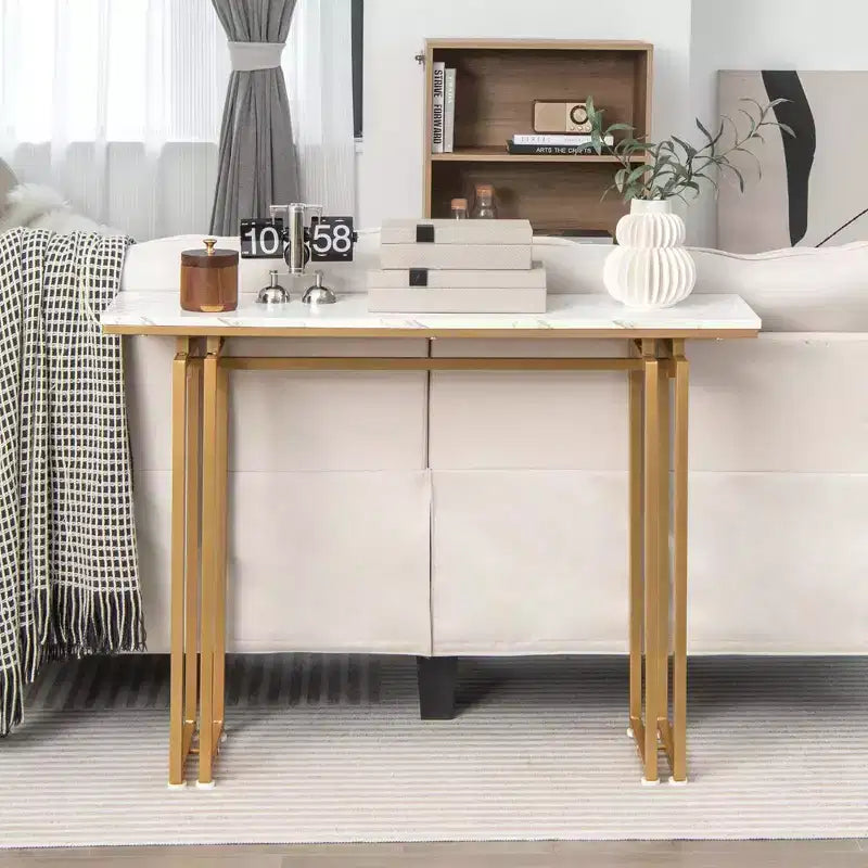 Console en Faux Marbre pour Entrée, Table d'Appoint avec Pieds en Métal