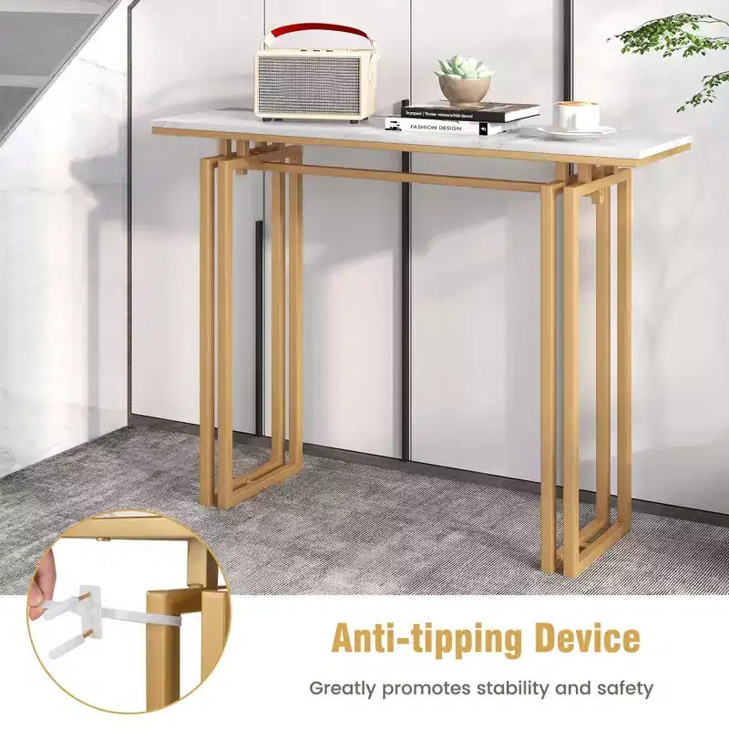 Console en Faux Marbre pour Entrée, Table d'Appoint avec Pieds en Métal