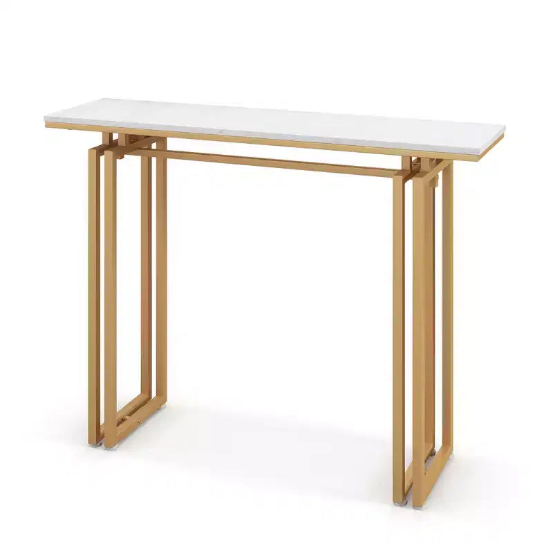Console en Faux Marbre pour Entrée, Table d'Appoint avec Pieds en Métal