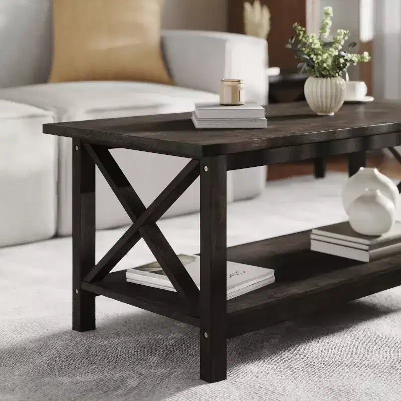 Table basse en bois massif style ferme