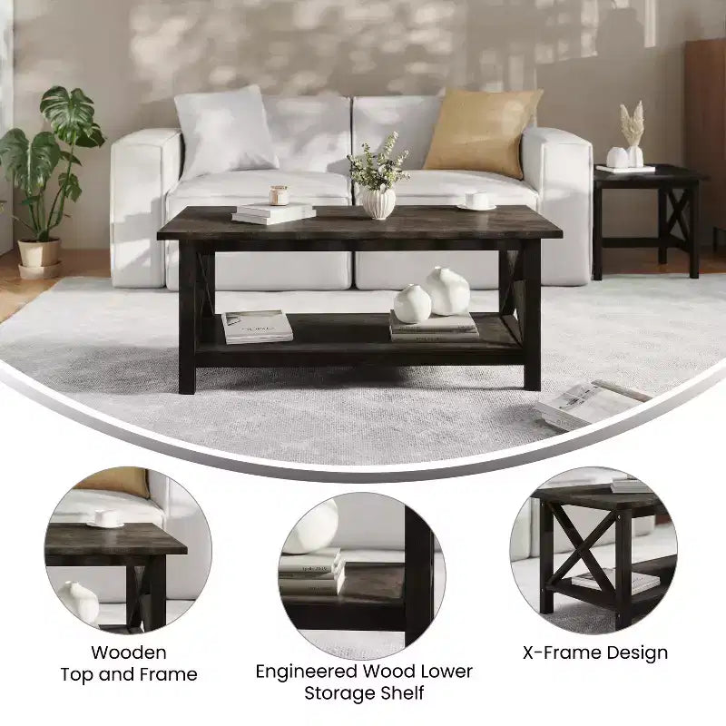 Table basse en bois massif style ferme