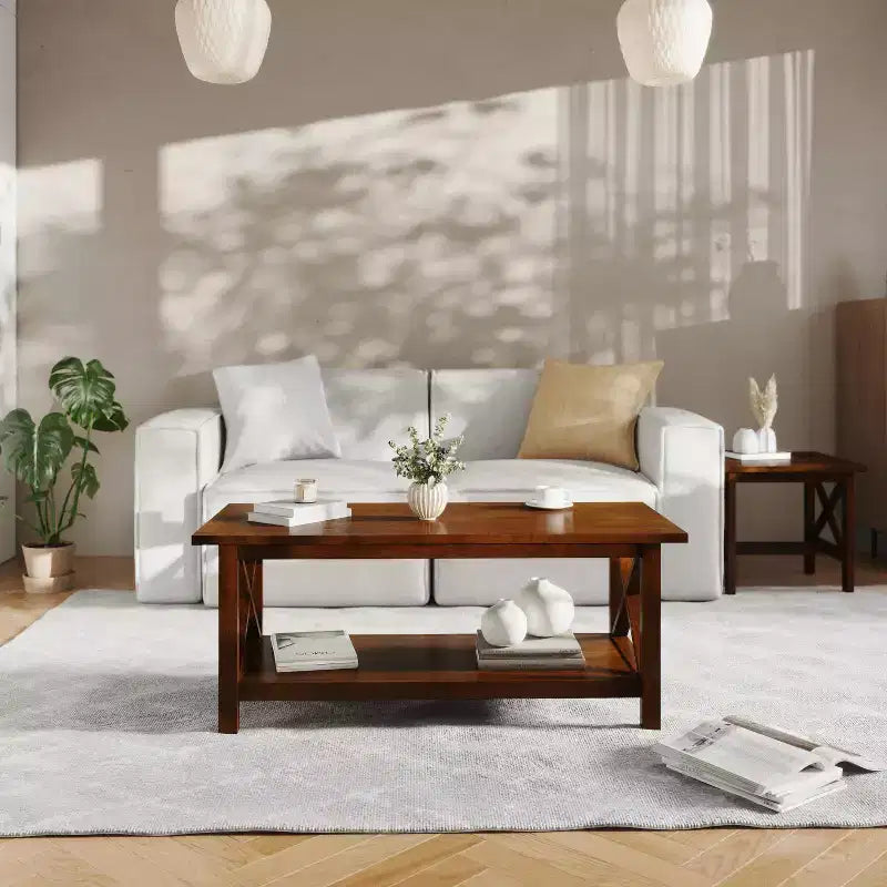 Table basse en bois massif style ferme