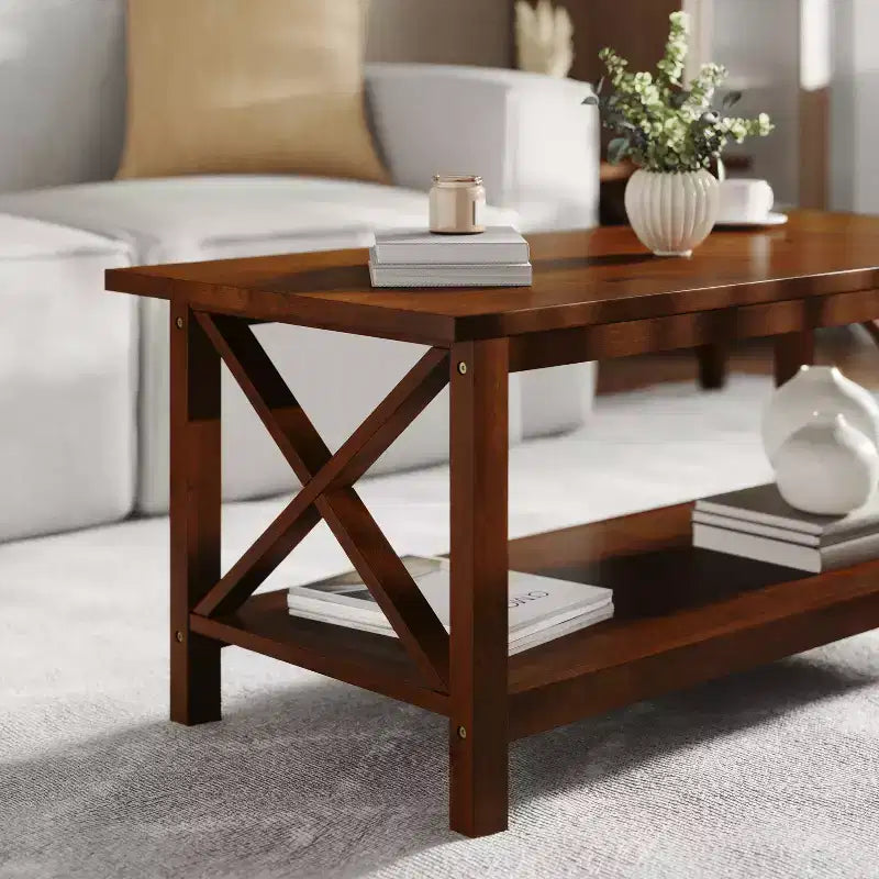 Table basse en bois massif style ferme