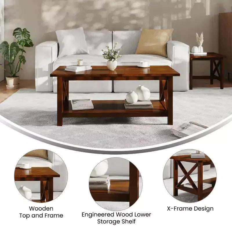 Table basse en bois massif style ferme