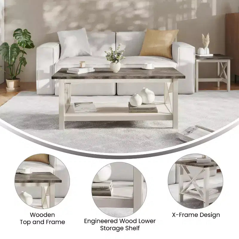 Table basse en bois massif style ferme
