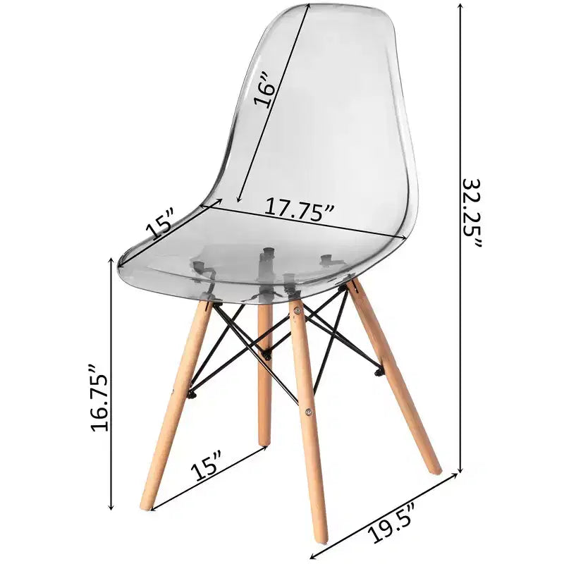 Chaise de salle à manger de style Mid-Century Modern, coque en plastique transparent, chaise d'appoint