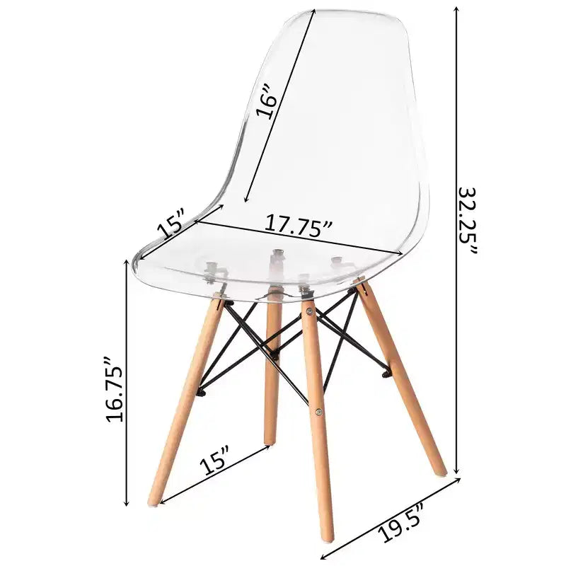 Chaise de salle à manger de style Mid-Century Modern, coque en plastique transparent, chaise d'appoint