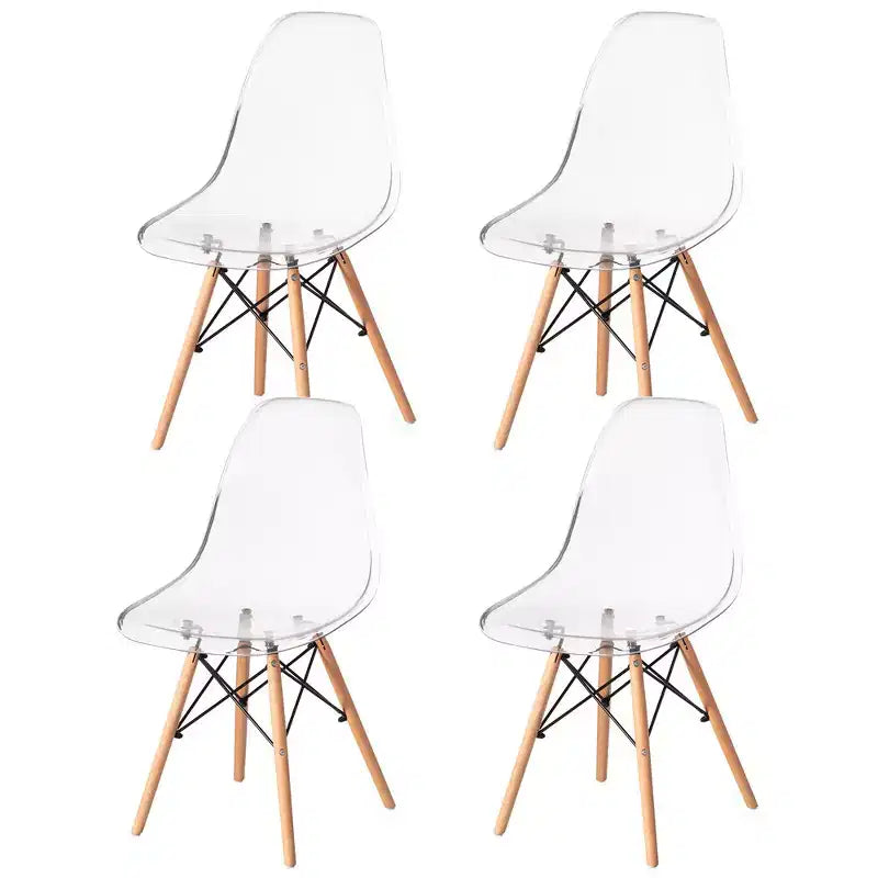 Fabulaxe Mid-Century Modern Style Dining Chair with Wooden Dowel Eiffel Legs, DSW Transparent Plastic Shell Accent Chair