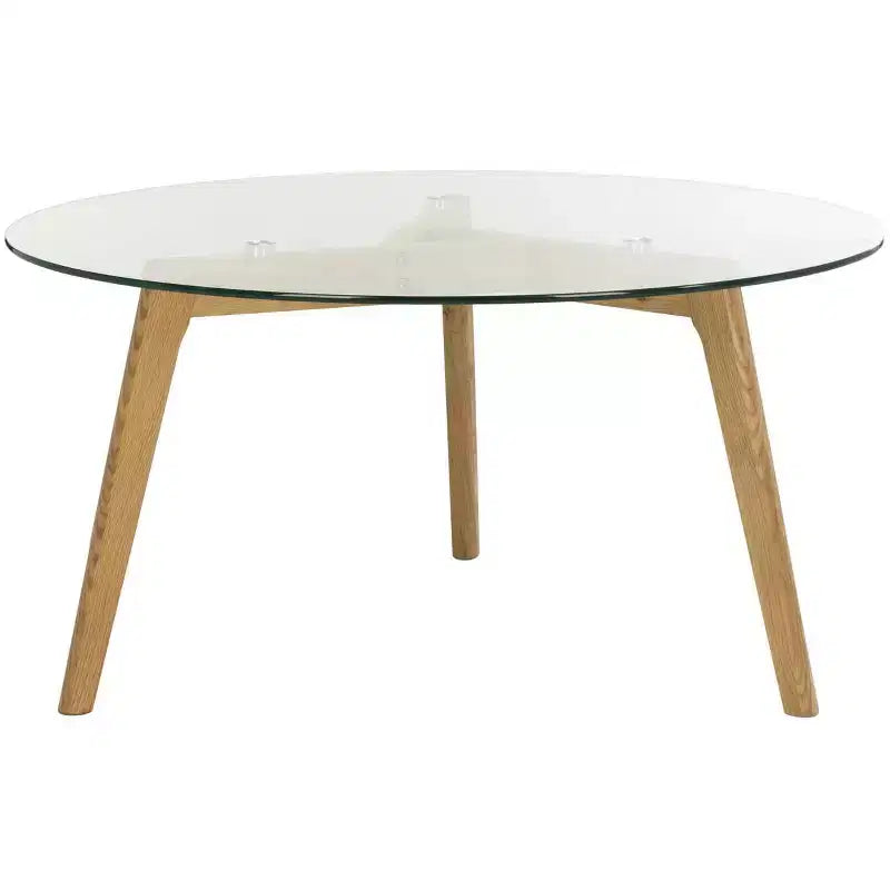 Marjoram Round Glass Coffee Table - Clear/Oak - Safavieh