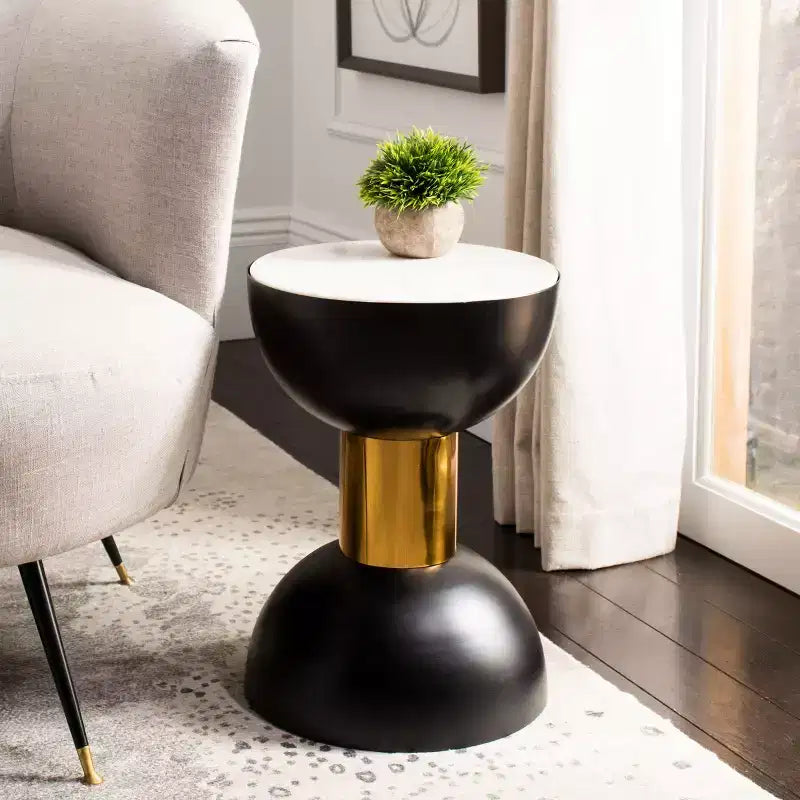 Table d'appoint ronde blanc/noir