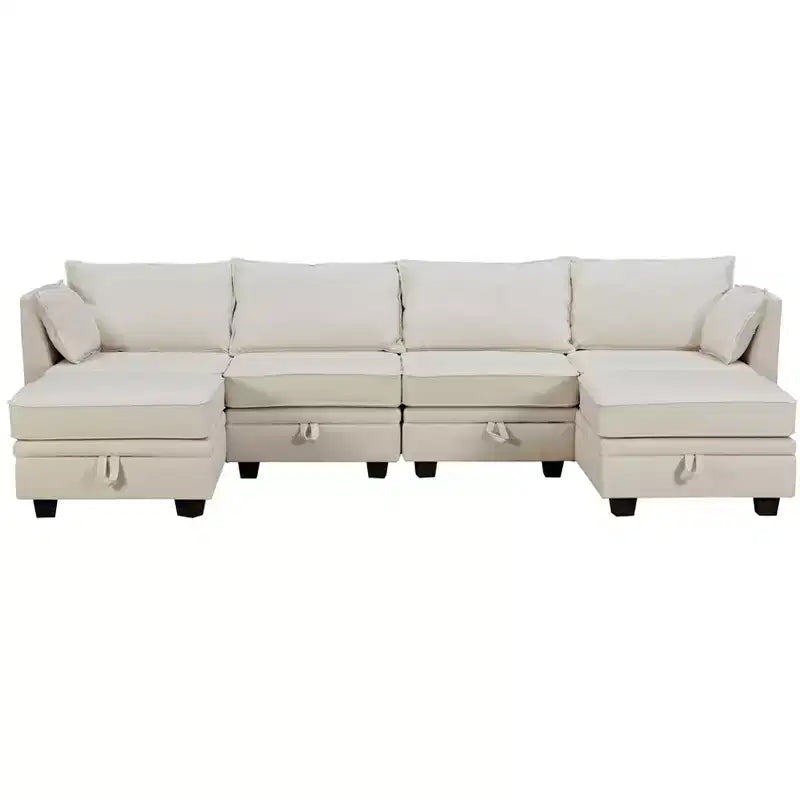 Canapé d'angle moderne en U avec rangement, convertible en lit