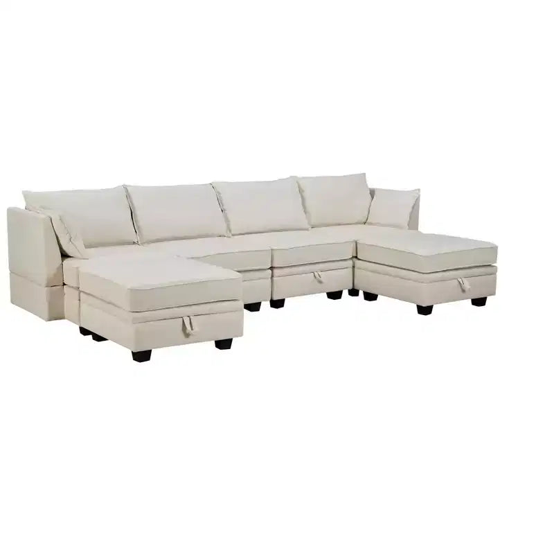 Canapé d'angle moderne en U avec rangement, convertible en lit